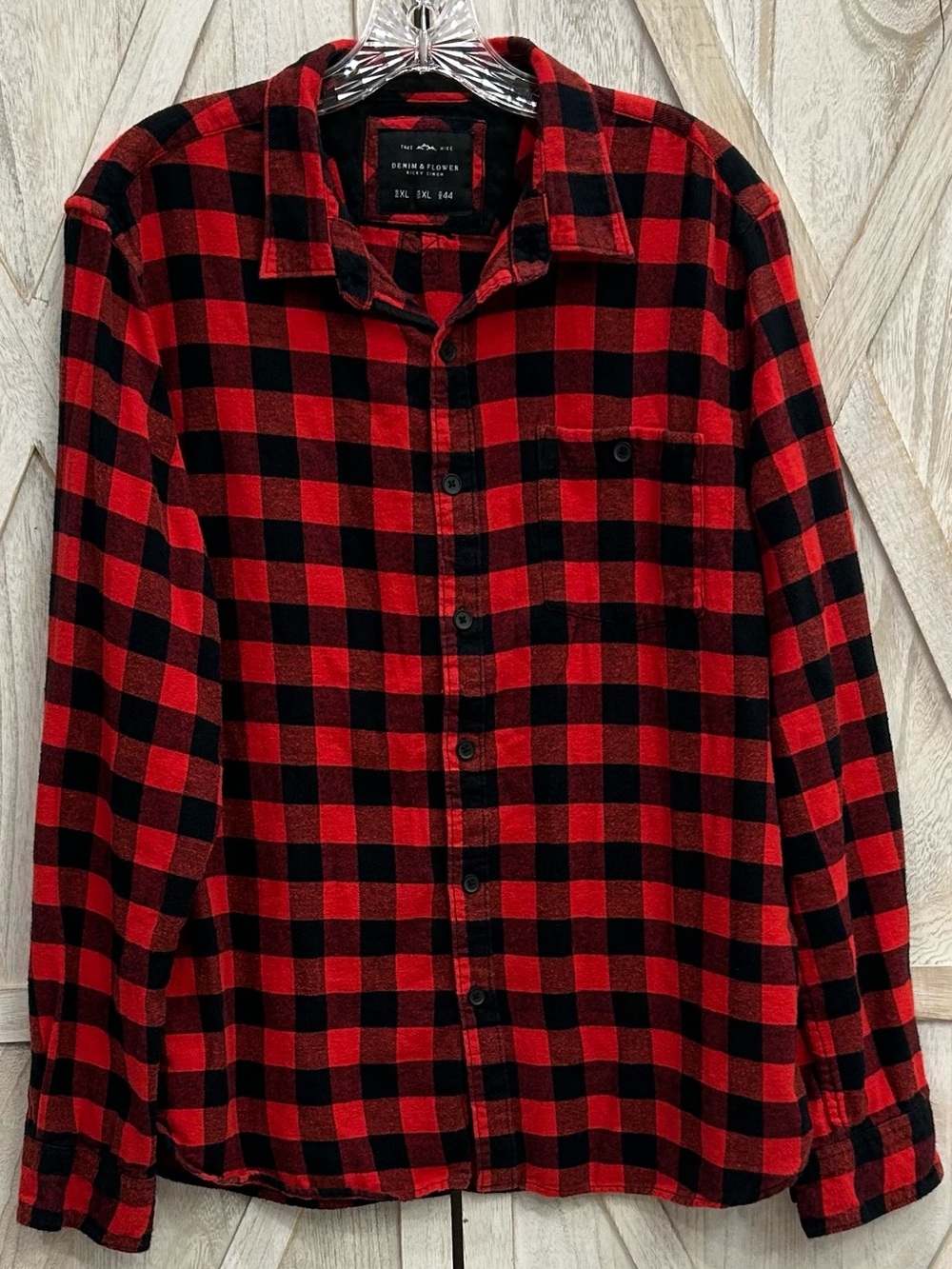 Denim & Flower Rick Singh Red and Black Buffalo Plaid Flannel Button-Down XL